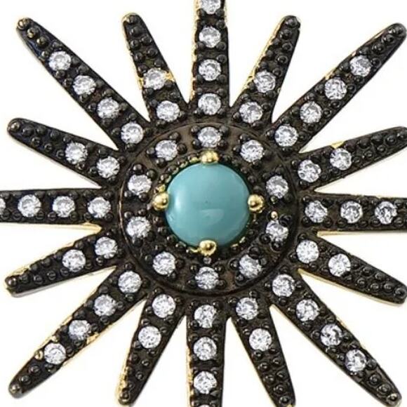 14K Gold Turquoise Crystal Black Star Dangle Drop Earrings ~ RETAIL $475 - Picture 3 of 6